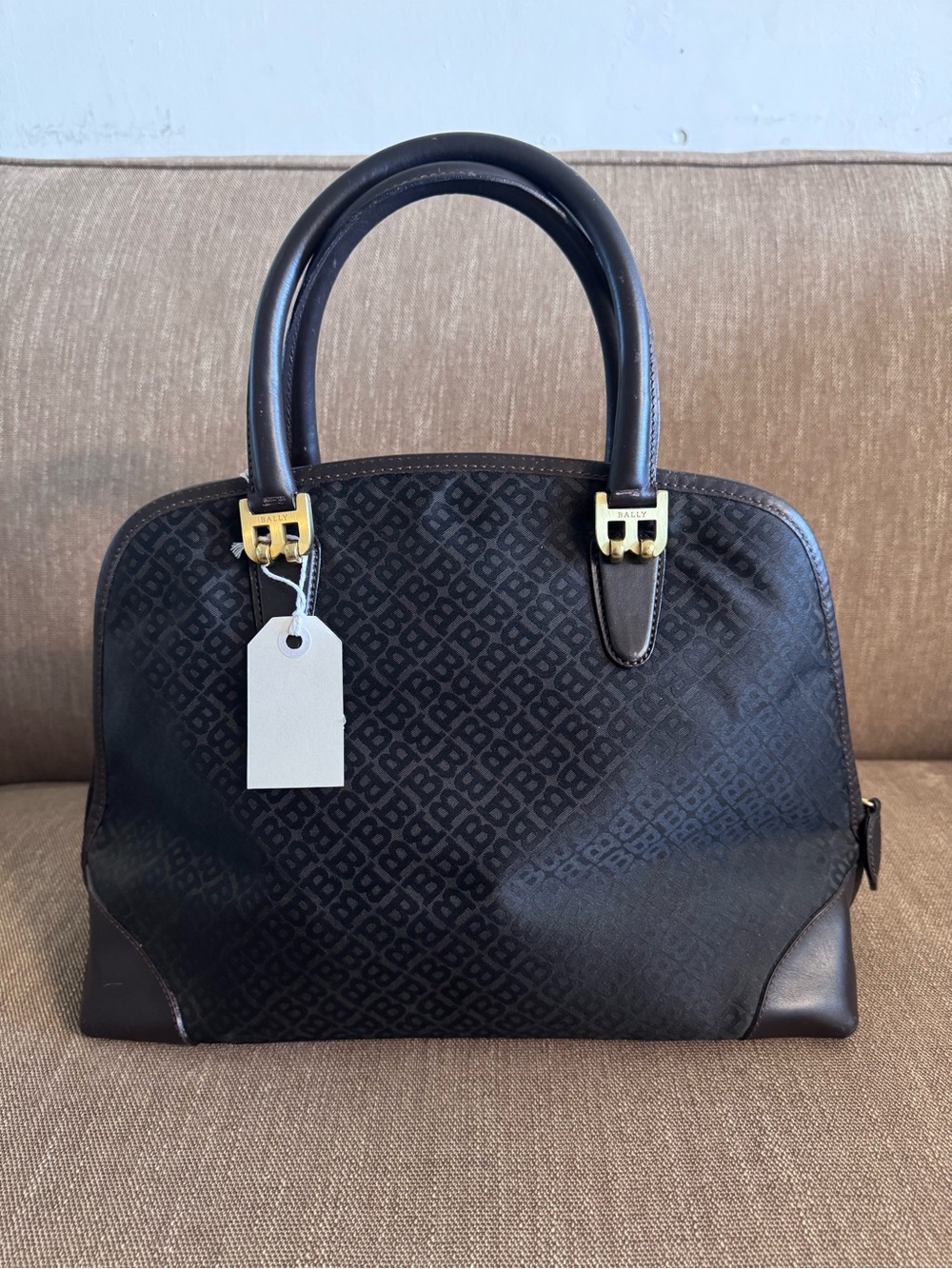 Bally Black Monogram Satchel with Gold Hardware
